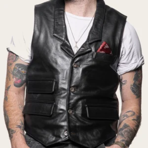 Western Black Leather Vest – Denver Men's Full Grain Sleeveless Cowboy Style