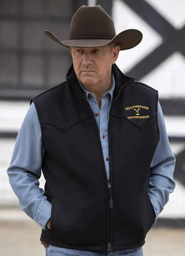 John Dutton Black Vest from Yellowstone – Worn by Kevin Costner, Wool Outerwear