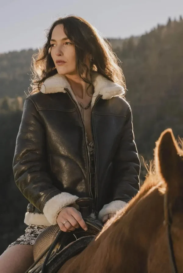 Stylish & Luxury Brown Shearling Aviator Jacket for Women | Handmade in Italy - Image 2