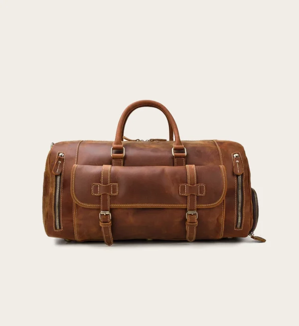 The Bard Weekender handmade leather duffle bag with shoe compartment and front pocket – Jacket Journey