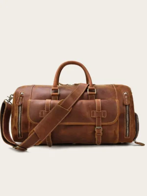 The Bard Weekender handmade leather duffle bag with shoe compartment and front pocket – Jacket Journey
