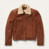 Womens Classic Shearling Collar Trucker Suede Jacket