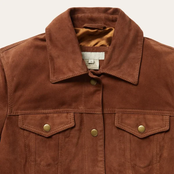 Top 1 Shearling Collar Suede Jacket for Women – Premium Brown Leather Trucker Jacket - Image 3