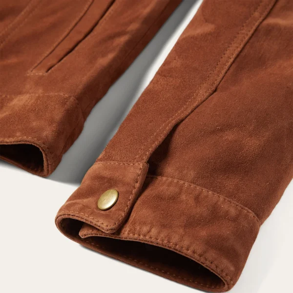 Top 1 Shearling Collar Suede Jacket for Women – Premium Brown Leather Trucker Jacket - Image 4