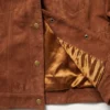 Womens Classic Shearling Collar Trucker Suede Jacket