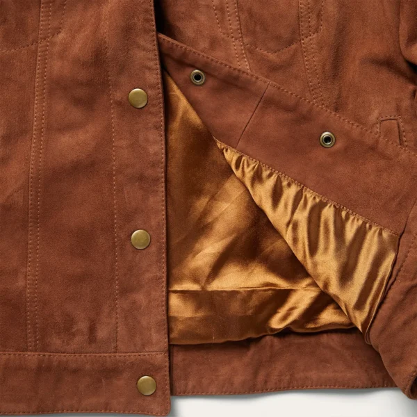 Top 1 Shearling Collar Suede Jacket for Women – Premium Brown Leather Trucker Jacket - Image 5