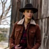 Premium Shearling Collar Suede Jacket for Women – Brown Leather Trucker Jacket