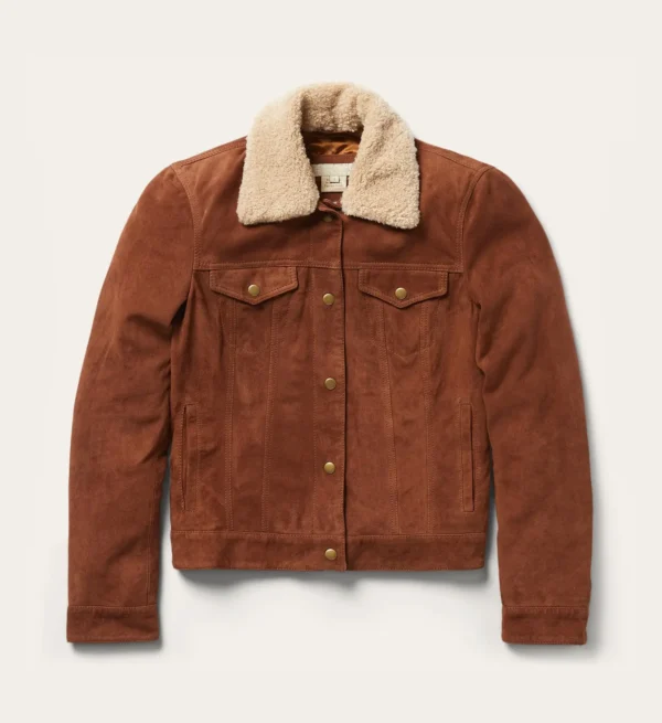 Top 1 Shearling Collar Suede Jacket for Women – Premium Brown Leather Trucker Jacket - Image 2