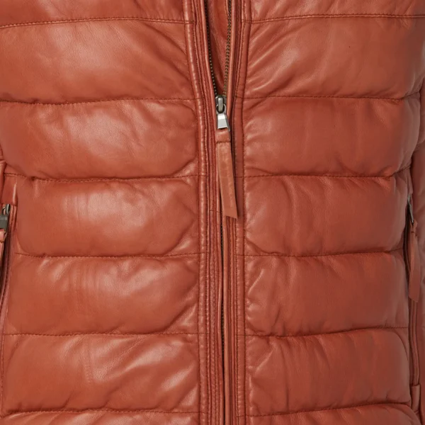 Ultimate Cognac Leather Puffer Vest for Men – Stylish & Warm Outerwear - Image 4