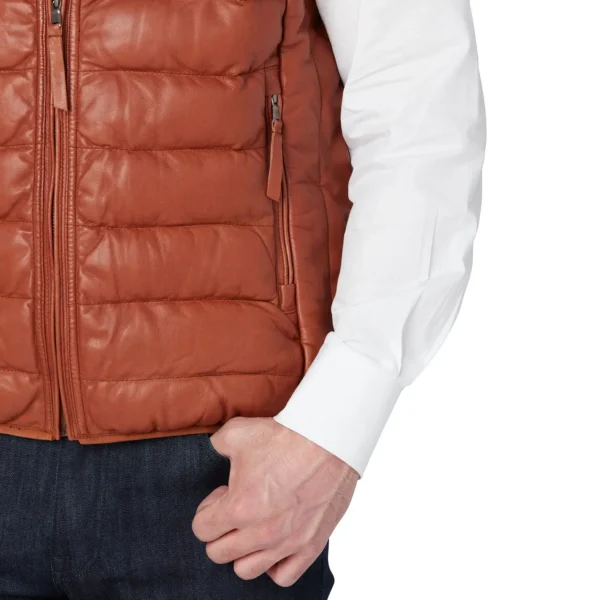 Ultimate Cognac Leather Puffer Vest for Men – Stylish & Warm Outerwear - Image 5