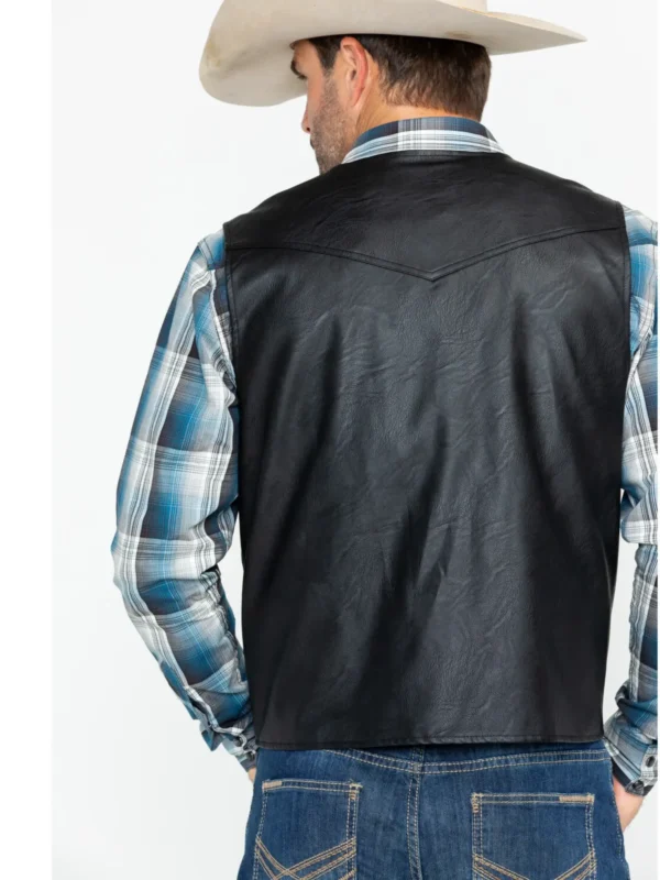 Ultimate Men’s Black Deadwood Vest – Stylish PU Leather Western Snap Vest - Image 2