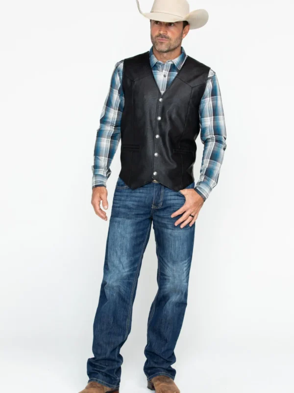 Ultimate Men’s Black Deadwood Vest – Stylish PU Leather Western Snap Vest - Image 3