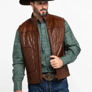 Ultimate Premium Stylish Leather Vest for Men - Quilted Leather Jacket with Zipper Pockets