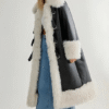 Untitled design (6) Front view of Plush Collar Bonded Maxi Aviator Coat with oversized fit and buckle fastenings