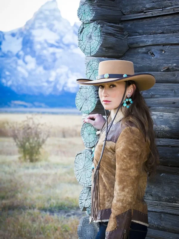 Wild West Shearling Bomber Jacket for Women – Tan & Brown Leather - Image 5