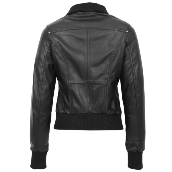 Women's Black Bomber Leather Jacket – Real Leather, Stylish & Durable - Image 3