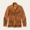 Women’s Brown Lamb Suede Fringe Jacket – Western Style Outerwear Women’s Brown Lamb Suede Fringe Jacket with Lapel Collar and Button Closure