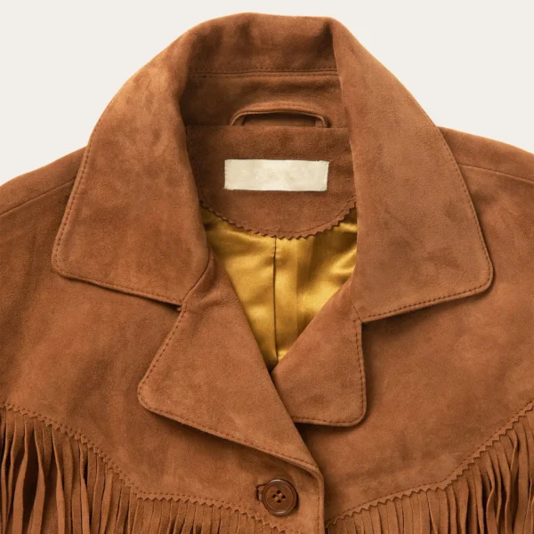 Women’s Brown Lamb Suede Fringe Jacket – Western Style Outerwear - Image 3