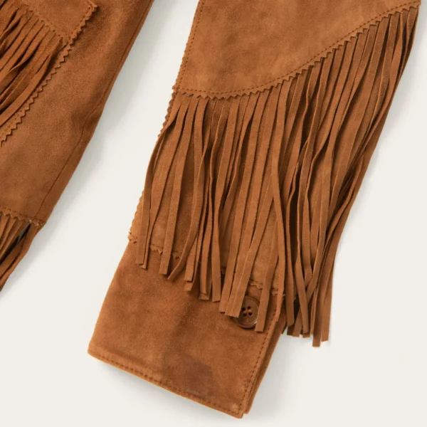 Women’s Brown Lamb Suede Fringe Jacket – Western Style Outerwear - Image 4
