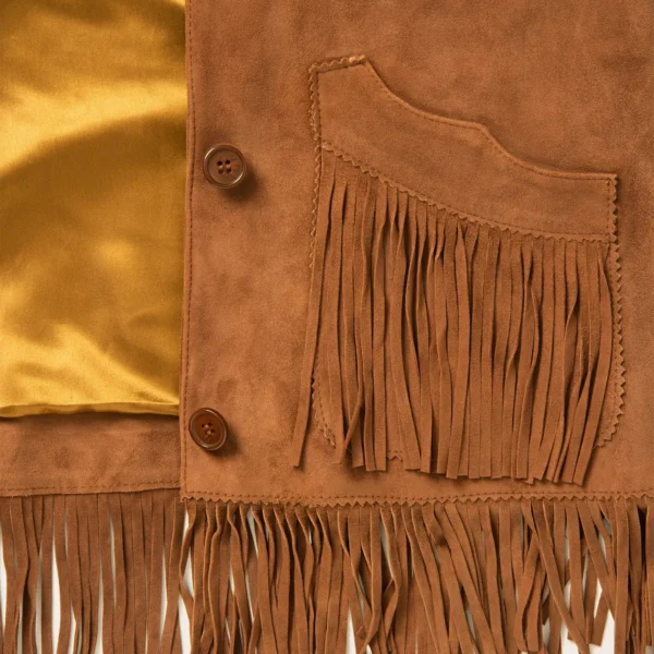 Women’s Brown Lamb Suede Fringe Jacket – Western Style Outerwear - Image 5