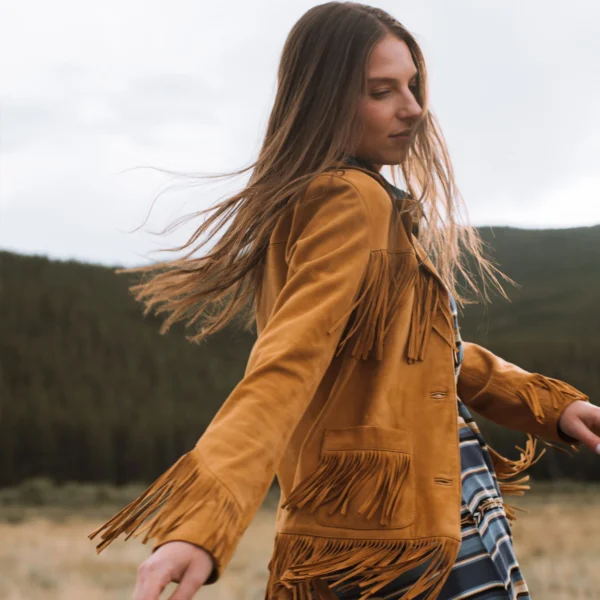 Women’s Brown Lamb Suede Fringe Jacket – Western Style Outerwear - Image 6