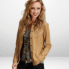 Womens Brown Suede Denim Shirt Jacket