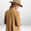 Women's Brown Suede Shirt Jacket with Lapel Collar and Button Closure