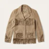 Women’s Light Tan Suede Fringe Jacket – Classic Western Style Women’s Light Tan Suede Fringe Jacket with Lapel Collar and Button Closure