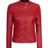 Women's Red Quilted Leather Jacket - Cafe Racer Style Women’s Red Quilted Leather Jacket