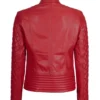 Women's Red Quilted Leather Jacket - Cafe Racer Style (2) Women's Red Quilted Leather Jacket - Cafe Racer Style