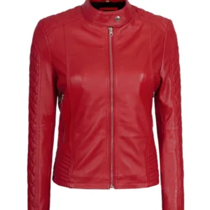 Women’s Red Quilted Leather Jacket