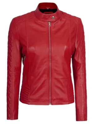 Women’s Red Quilted Leather Jacket