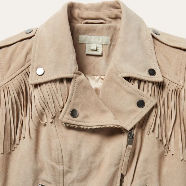 Women’s Tan Suede Moto Fringe Jacket – Western-Inspired Style - Image 3