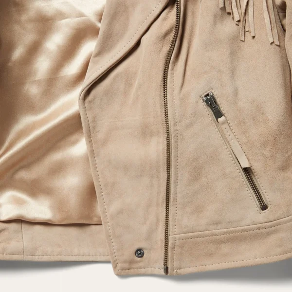 Women’s Tan Suede Moto Fringe Jacket – Western-Inspired Style - Image 4