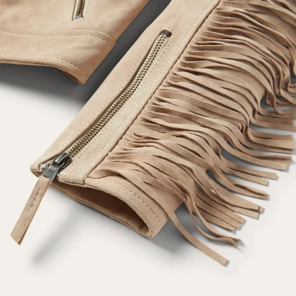 Women’s Tan Suede Moto Fringe Jacket – Western-Inspired Style - Image 5