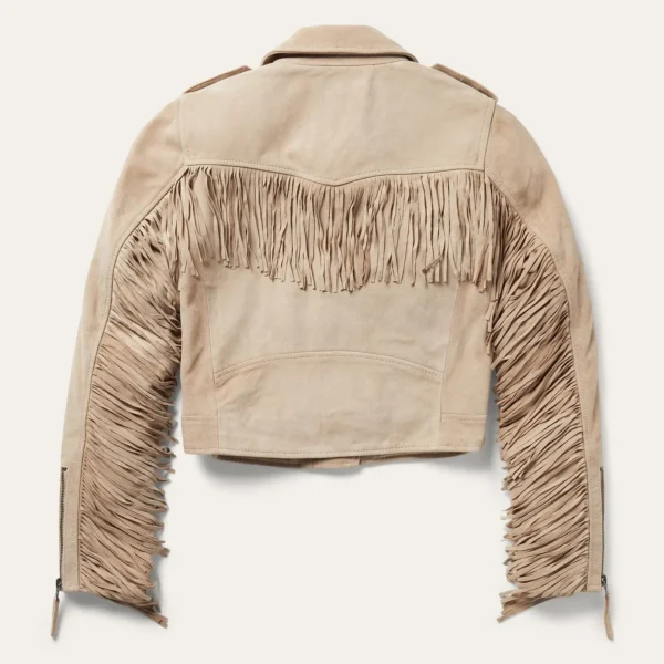 Women’s Tan Suede Moto Fringe Jacket – Western-Inspired Style - Image 2