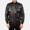 Agent Shadow Black Leather Bomber Jacket (3) Agent Shadow Black Leather Bomber Jacket