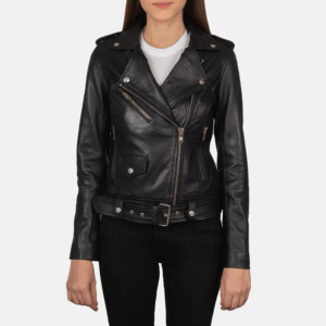 Alison Black Leather Biker Jacket for Women – Real Cowhide Leather
