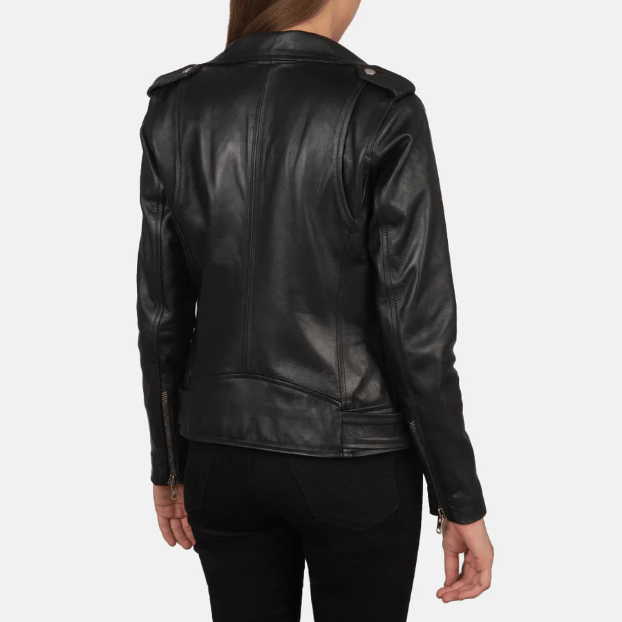 Alison Black Leather Biker Jacket - Image 4