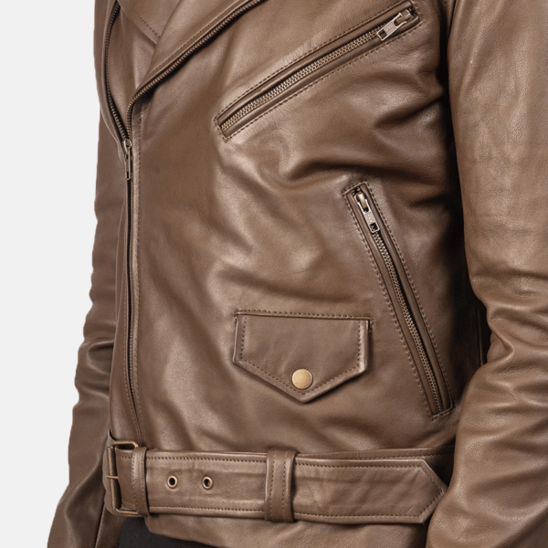 Allaric Alley Mocha Leather Biker Jacket - Image 4