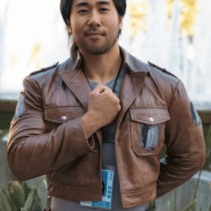 Attack on Titan Scouting Legion Brown Leather Jacket – Front View