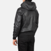 Black Hooded Leather Bomber Jacket (4) Black Hooded Leather Bomber Jacket