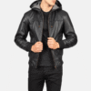 Black Hooded Leather Bomber Jacket (5) Black Hooded Leather Bomber Jacket