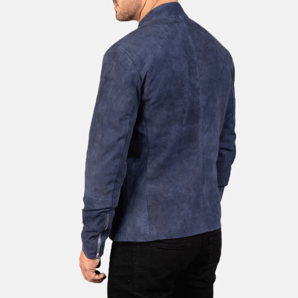 Charcoal Navy Blue Suede Biker Jacket - Image 4