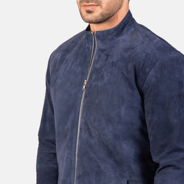 Charcoal Navy Blue Suede Biker Jacket - Image 5