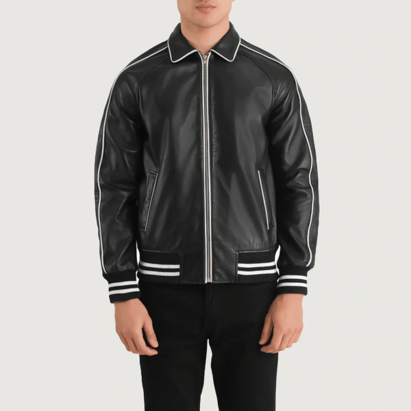 Cooper Black Leather Varsity Jacket - Image 3