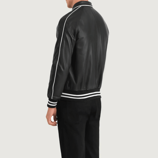 Cooper Black Leather Varsity Jacket - Image 4