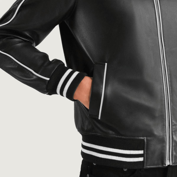 Cooper Black Leather Varsity Jacket - Image 5