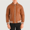 Cooper Tan Brown Leather Varsity Jacket (2) Cooper Tan Brown Leather Varsity Jacket