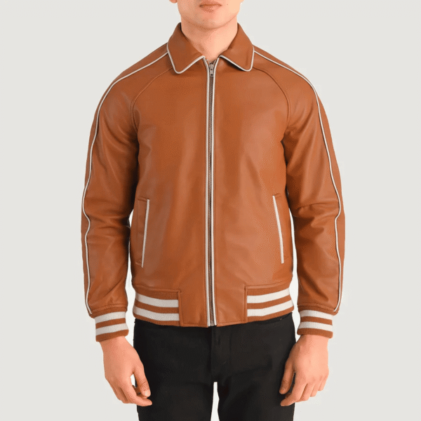 Cooper Tan Brown Leather Varsity Jacket - Image 2